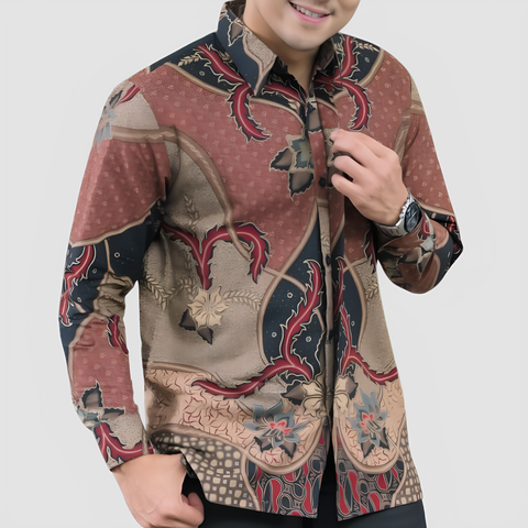 Men's Batik Shirt - Maroon Heritage