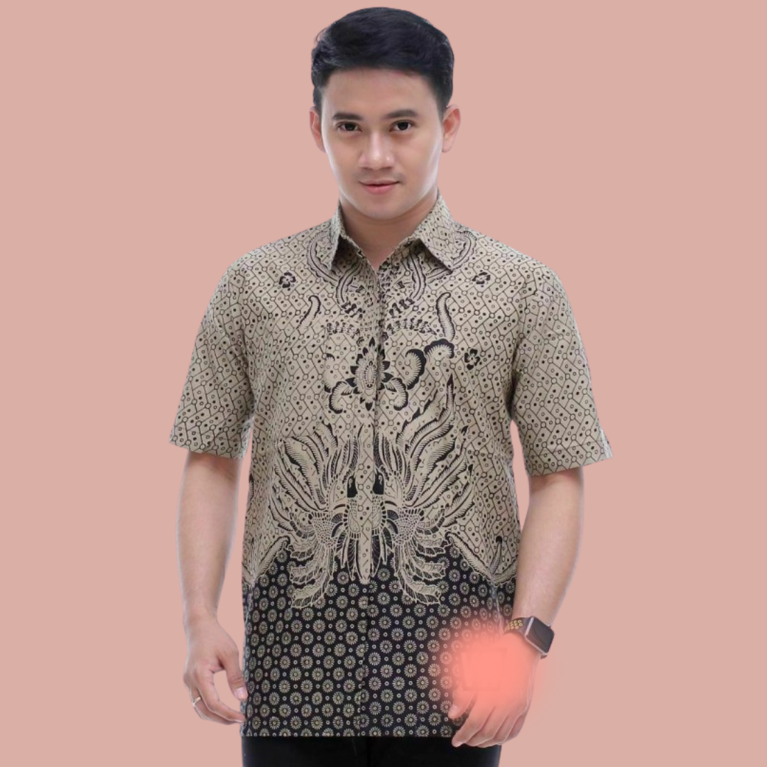 Light Brown Luxury Men's Batik Short Sleeve