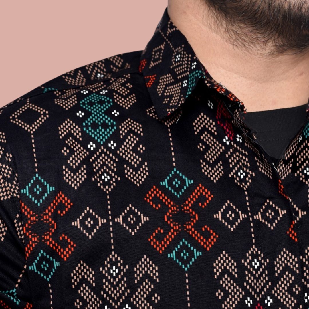 Fashionable Men's Slim-fit Batik Short Sleeve Shirt
